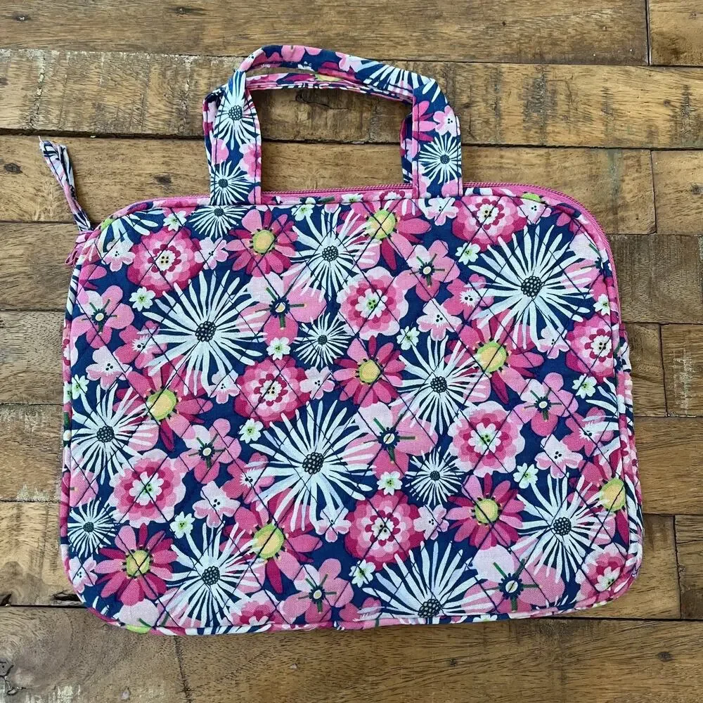 Cotton Quilted Laptop Ipad Case with handles Floral Design